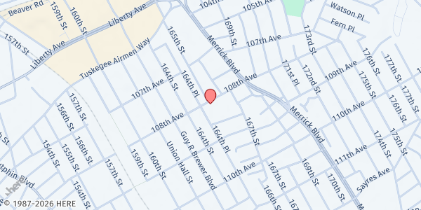 Map showing MUNA Social Services - South Jamica at 164-38 108th Ave, Queens, NY