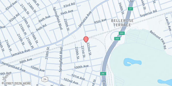 Map showing QUEENSBORO TEMPLE SEVENTH DAY ADVENTIST CHURCH at 96-50 222ND STREET, Queens, NY