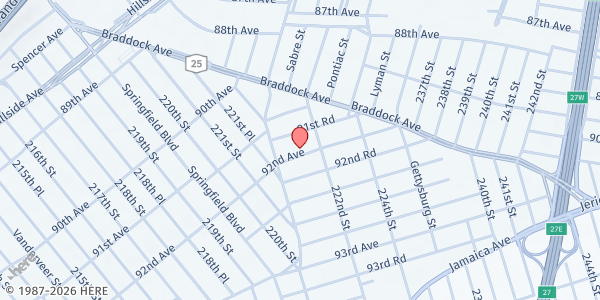 Map showing RESILIENCE USA FOUNDATION INC - Queens Location at 221-61 92ND AVENUE, Queens, NY