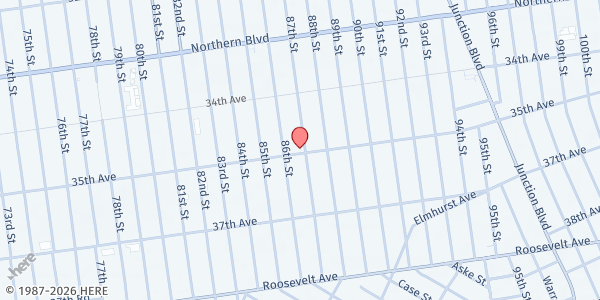 Map showing Salvation Army - Queens Temple Corps at 86-07 35TH AVENUE, Queens, NY