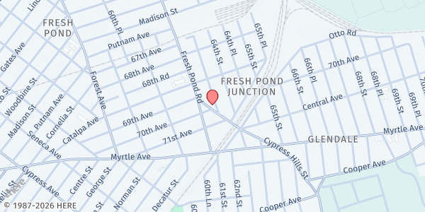 Map showing Salvation Army Ridgewood Citadel Corps at 69-23 Cypress Hills St, Queens, NY