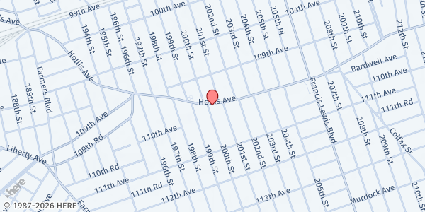 Map showing Second Chance Agape Worship Center at 200-12 Hollis Ave, Queens, NY