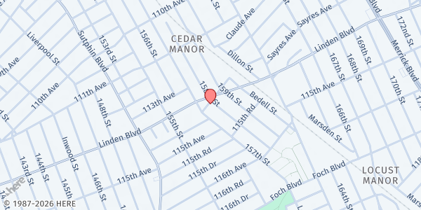Map showing SHELTER ROCK SDA CHURCH COMMUNITY PANTRY at 157-18 MEYERS AVENUE, Queens, NY