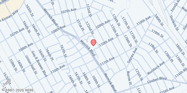 Map showing St. Benedict the Moor at 171-17 110th Ave, Queens, NY