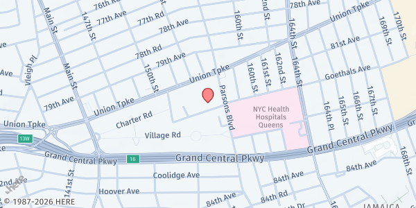 Map showing ST. NICHOLAS OF TOLENTINE CHURCH Food Pantry at 150-75 Goethals Avenue, Queens, NY