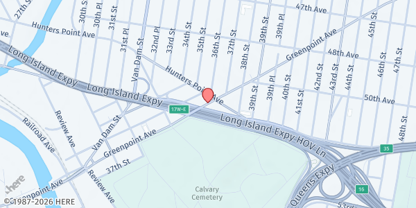 Map showing St. Raphael Food Pantry at 35-20 Greenpoint Avenue, Queens, NY