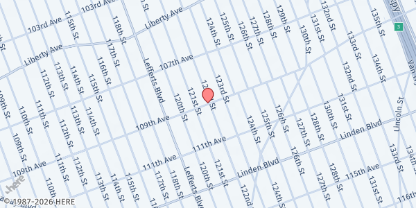 Map showing ST. TERESA OF AVILA COMMUNITY SERVICES at 129-04 109TH AVENUE, Queens, NY