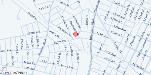 Map showing The Redemption House at 185-11 140th Ave, Queens, NY