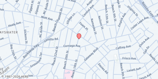 Map showing The United Methodist Center in Far Rockaway Soup Kitchen at 1032 Beach 19th St, Queens, NY