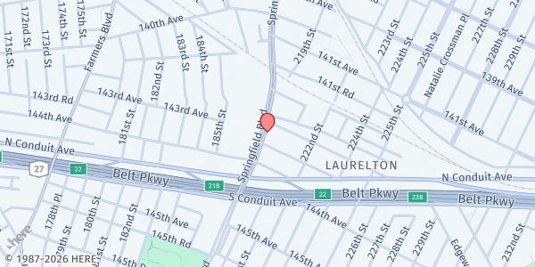 Map showing VETS Inc. Food Pantry at 143-17 SPRINGFIELD BLVD, Queens, NY