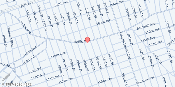 Map showing We Care Pantry at 201-14 HOLLIS AVENUE, Queens, NY