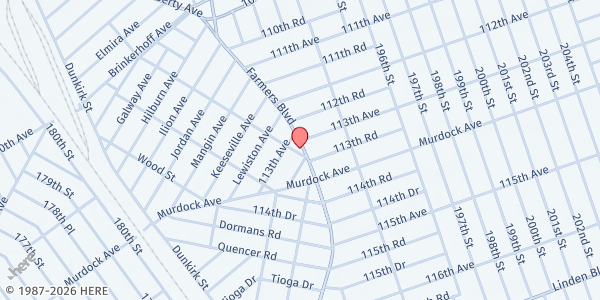 Map showing WORSHIP CHRISTIAN CENTER INC at 113-16 FARMERS BLVD, Queens, NY