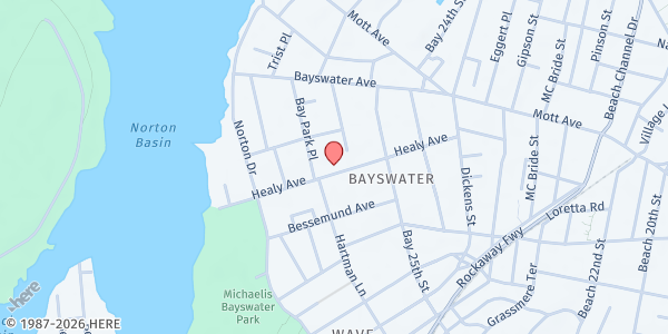 Map showing Young Israel of Wavecrest/Bayswater at 2716 Healy Ave, Queens, NY