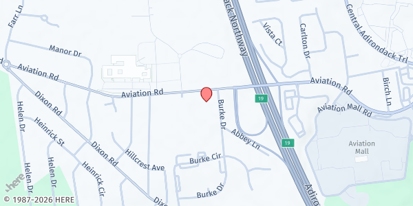 Map showing United Methodist Church of Queensbury Pantry at 460 Aviation Rd, Queensbury, NY