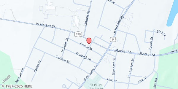Map showing RED HOOK UNITED METHODIST CHURCH FOOD PANTRY at 4 Church Street, Red Hook, NY