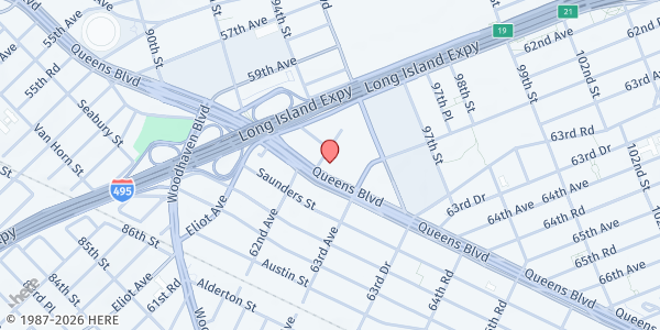 Map showing Rego Park Senior Center (Lost Battalion Hall) at 93-29 Queens Boulevard, Rego Park, NY
