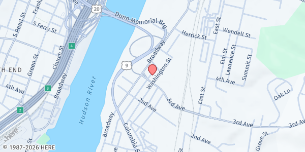 Map showing Faith and Love (Fellowship) Outreach Center at 85 Washington Street, Rensselaer, NY