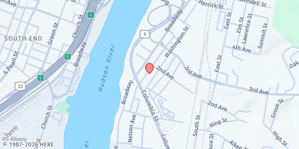 Map showing New H.O.P.E. Greater Community Development Food Pantry at 25 Washington Street, Rensselaer, NY