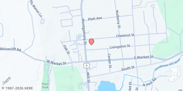 Map showing Jayne Brooks Memorial Food Pantry at 6436 Montgomery Street, Rhinebeck, NY