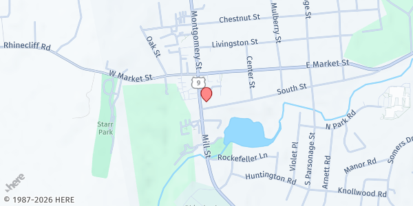Map showing Rhinebeck Reformed Church Food Pantry at 6368 Mill Street, Rhinebeck, NY