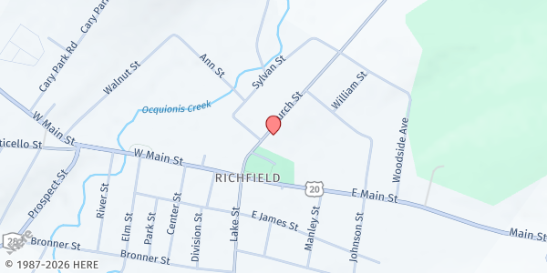 Map showing Richfield Springs Food Pantry - Food Distribution Center at 22 Church St, Richfield Springs, NY