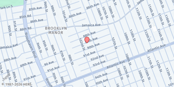 Map showing EVANGELICAL FREE CHURCH OF AMERICA - COMMUNITY BIBLE at 102-16 89TH AVENUE, RICHMOND HILLS, NY