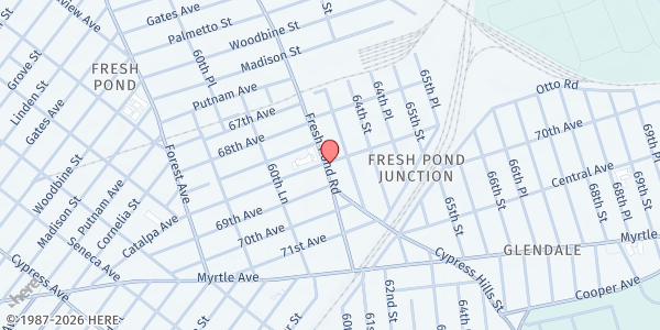 Map showing Hope for the Future BK - Living Waters Fellowship at 68-51 Fresh Pond Road, Ridgewood, NY
