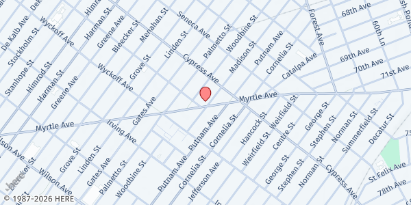 Map showing PHS Ridgewood WIC at 55-05 Myrtle Ave, Ridgewood, NY
