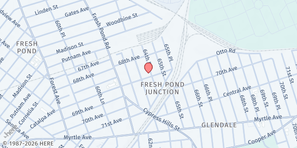 Map showing Ridgewood Baptist Church at 64-13 Catalpa Avenue, Ridgewood, NY