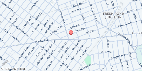 Map showing Ridgewood Older Adult Center at 59-14 70th Avenue, Ridgewood, NY