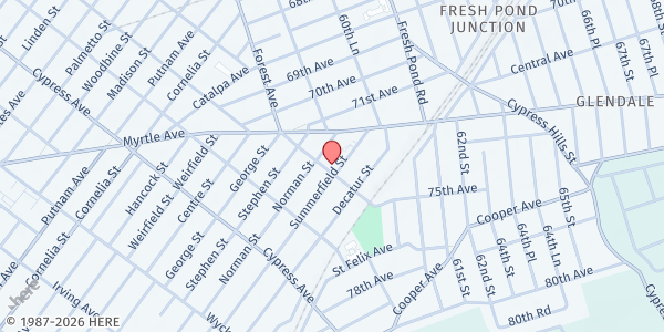 Map showing The Greater Ridgewood Youth Council, Inc. at 59-03 Summerfield Street, Ridgewood, NY