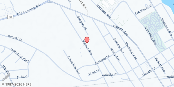 Map showing Church of the Harvest Food Pantry at 572 Raynor Ave, Riverhead, NY