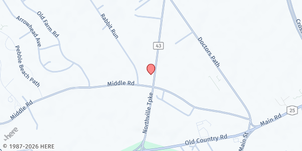 Map showing Open Arms Care Center Emergency Food Pantry at 1018 Northville Turnpike, Riverhead, NY