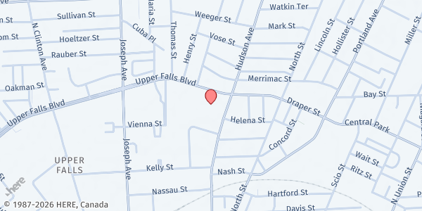 Map showing Abraham Lincoln School No. 22 at 595 Upper Falls Blvd., Rochester, NY