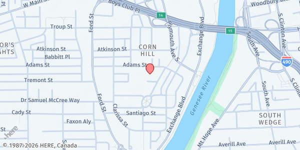 Map showing Adams Street R-Center at 85 Adams St., Rochester, NY