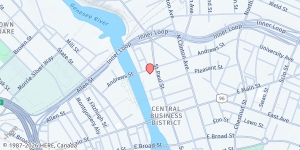 Map showing Andrews Terrace at 125 St. Paul Street, Rochester, NY