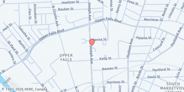 Map showing Antioch Missionary Baptist Church at 304 Joseph Avenue, Rochester, NY