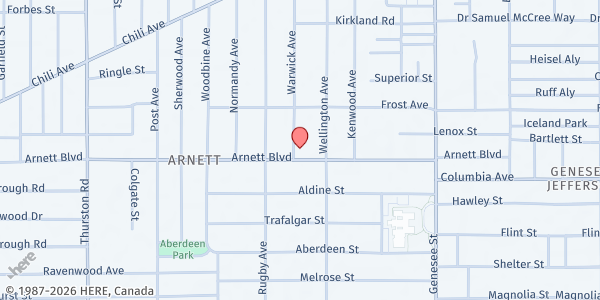 Map showing Arnett Library at 310 Arnett Blvd., Rochester, NY