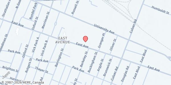 Map showing Asbury Dining And Caring Center at 1010 East Ave, Rochester, NY