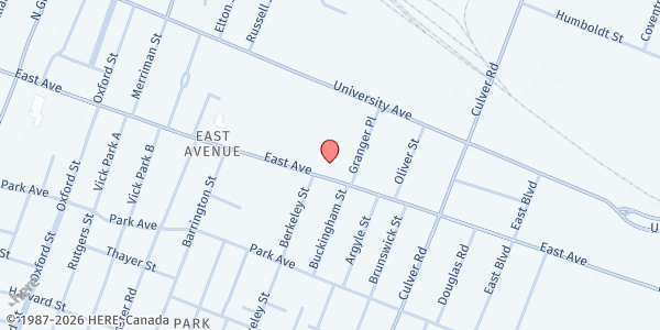 Map showing Asbury Dining and Caring Center at 1010 East Ave, Rochester, NY