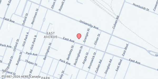 Map showing Asbury First United Methodist Church at 1050 East Avenue, Rochester, NY