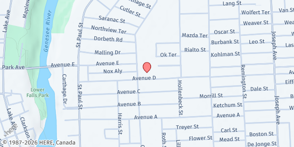 Map showing Avenue D R-Center at 200 Avenue D, Rochester, NY