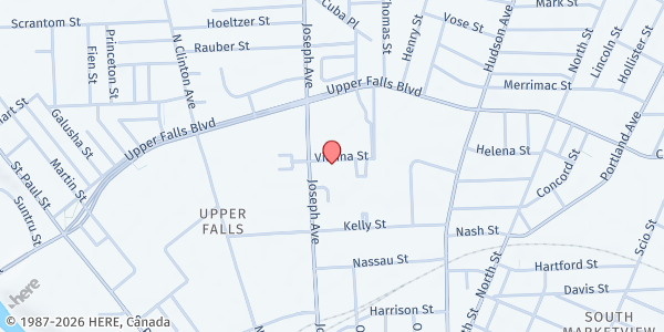 Map showing Baden Street Settlement Emergency at 13 Vienna Street, Rochester, NY