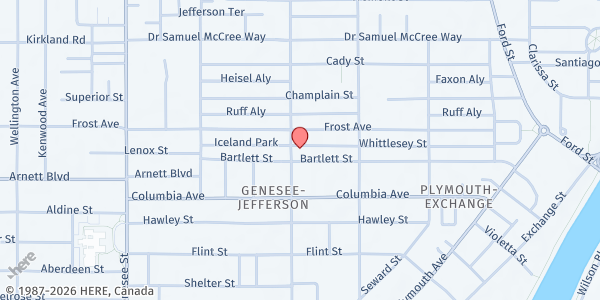 Map showing Barakah Muslim Charity Food Pantry at 584 Jefferson Avenue, Rochester, NY