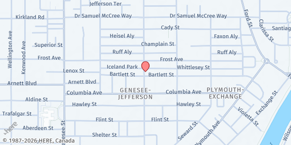Map showing Barakah Muslim Charity SKT - Rochester at 584 Jefferson Ave, Rochester, NY