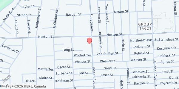 Map showing Bethany House - Food Distribution Center at 1111 Joseph Ave, Rochester, NY