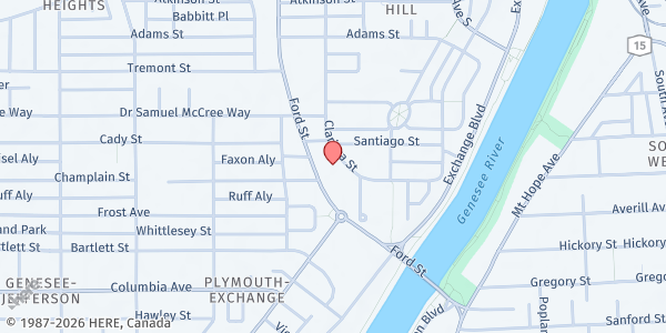 Map showing Beyond the Sanctuary- Memorial AME Zion Church at 549 Clarissa Street, Rochester, NY