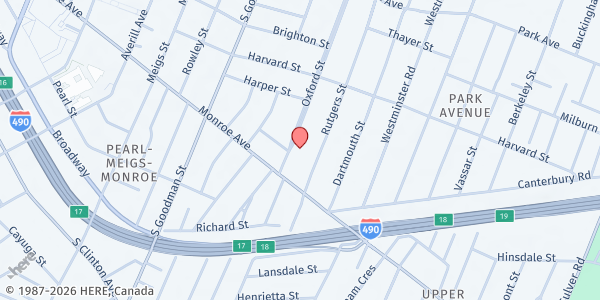 Map showing Blessed Sacrament at 534 Oxford St, Rochester, NY