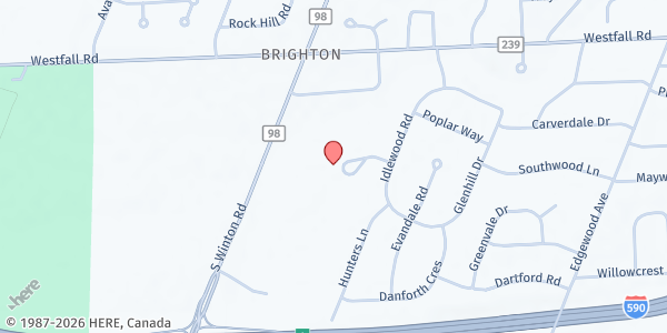 Map showing Brighton Food Cupboard at 220 Idlewood Road, Rochester, NY