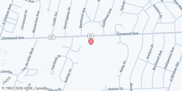 Map showing Brighton Food Cupboard at 2131 Elmwood Ave. Door A, Rochester, NY